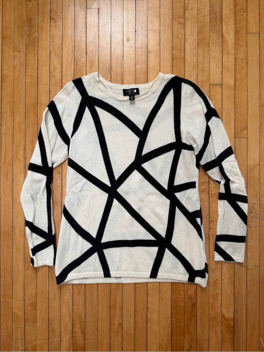 Charter Club 100% Cashmere Luxury Geometric Knit Cream/Blk Sweater Women’s Sz. M
